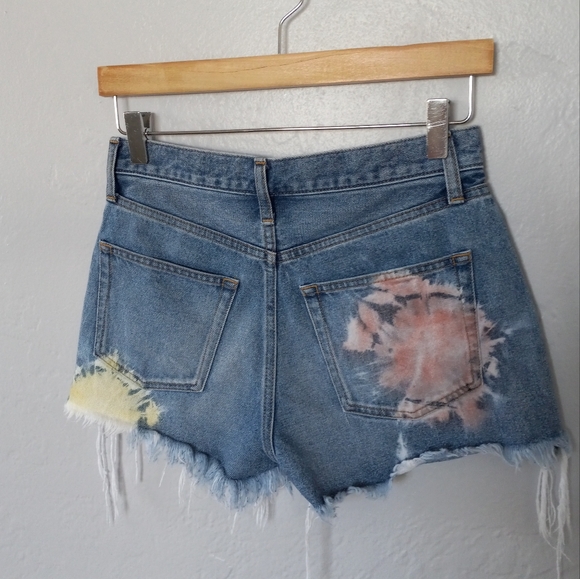 John Elliott High Waist Cut Off Shorts Japanese Denim Shibori Bloom 24 - Picture 4 of 13